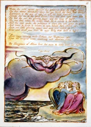 Visões das Filhas de Albion: &39;Onde a frieira espalha seu ouro ..&39; projetado em 1793, completou c.1815 (relevo gravura com caneta e wc no papel)